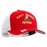 Licensed US Navy Seabee Retired Embroidered Flexfit 2 Tone Mesh Cap - Red-White OSFM