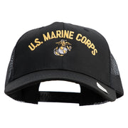US Marine Corps Emblem Design Embroidered 6 Panel Structured Cotton Twill Mesh Cap Made in USA - Black OSFM