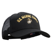 US Marine Corps Emblem Design Embroidered 6 Panel Structured Cotton Twill Mesh Cap Made in USA - Black OSFM