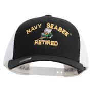 Licensed US Navy Seabee Retired Embroidered Flexfit 2 Tone Mesh Cap - Black-White OSFM