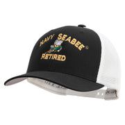 Licensed US Navy Seabee Retired Embroidered Flexfit 2 Tone Mesh Cap - Black-White OSFM