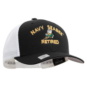 Licensed US Navy Seabee Retired Embroidered Flexfit 2 Tone Mesh Cap - Black-White OSFM