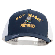 Licensed US Navy Seabee Retired Embroidered Flexfit 2 Tone Mesh Cap - Navy-White OSFM