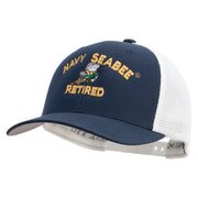 Licensed US Navy Seabee Retired Embroidered Flexfit 2 Tone Mesh Cap - Navy-White OSFM