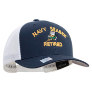 Licensed US Navy Seabee Retired Embroidered Flexfit 2 Tone Mesh Cap - Navy-White OSFM