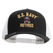 Licensed US Navy Retired Embroidered Flexfit 2 Tone Mesh Cap - Black-White OSFM