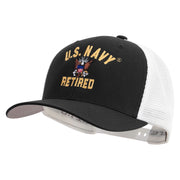 Licensed US Navy Retired Embroidered Flexfit 2 Tone Mesh Cap - Black-White OSFM