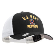 Licensed US Navy Retired Embroidered Flexfit 2 Tone Mesh Cap - Black-White OSFM