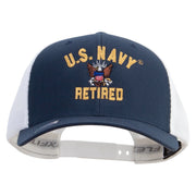 Licensed US Navy Retired Embroidered Flexfit 2 Tone Mesh Cap - Navy-White OSFM