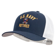 Licensed US Navy Retired Embroidered Flexfit 2 Tone Mesh Cap - Navy-White OSFM