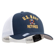 Licensed US Navy Retired Embroidered Flexfit 2 Tone Mesh Cap - Navy-White OSFM