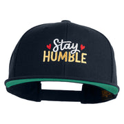 Stay Humble Hearts Embroidered Wool Blend Snapback Cap - Navy OSFM