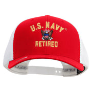 Licensed US Navy Retired Embroidered Flexfit 2 Tone Mesh Cap - Red-White OSFM