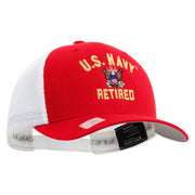 Licensed US Navy Retired Embroidered Flexfit 2 Tone Mesh Cap - Red-White OSFM