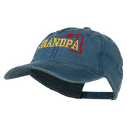 Number 1 Grandpa Outline Embroidered Washed Cotton Cap