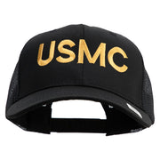 USMC Letter Embroidered 6 Panel Structured Cotton Twill Mesh Cap Made in USA - Black OSFM
