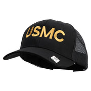 USMC Letter Embroidered 6 Panel Structured Cotton Twill Mesh Cap Made in USA - Black OSFM