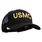 USMC Letter Embroidered 6 Panel Structured Cotton Twill Mesh Cap Made in USA - Black OSFM