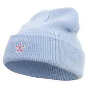 Hong Kong Five Petal Flower Embroidered Super Stretch Knit Watch Cap Beanie - Columbia-Blue OSFM