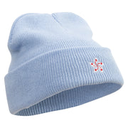 Hong Kong Five Petal Flower Embroidered Super Stretch Knit Watch Cap Beanie - Columbia-Blue OSFM