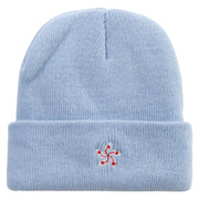 Hong Kong Five Petal Flower Embroidered Super Stretch Knit Watch Cap Beanie - Columbia-Blue OSFM