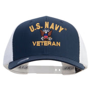 Licensed US Navy Veteran Embroidered Flexfit 2 Tone Mesh Cap - Navy-White OSFM