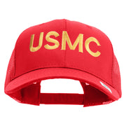 USMC Letter Embroidered 6 Panel Structured Cotton Twill Mesh Cap Made in USA - Red OSFM