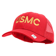 USMC Letter Embroidered 6 Panel Structured Cotton Twill Mesh Cap Made in USA - Red OSFM
