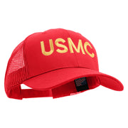 USMC Letter Embroidered 6 Panel Structured Cotton Twill Mesh Cap Made in USA - Red OSFM