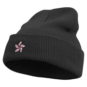 Hong Kong Five Petal Flower Embroidered Super Stretch Knit Watch Cap Beanie - Black OSFM