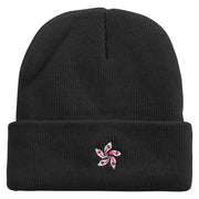 Hong Kong Five Petal Flower Embroidered Super Stretch Knit Watch Cap Beanie - Black OSFM