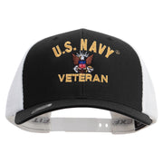 Licensed US Navy Veteran Embroidered Flexfit 2 Tone Mesh Cap - Black-White OSFM