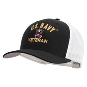 Licensed US Navy Veteran Embroidered Flexfit 2 Tone Mesh Cap - Black-White OSFM