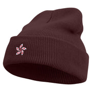 Hong Kong Five Petal Flower Embroidered Super Stretch Knit Watch Cap Beanie - Maroon OSFM