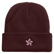 Hong Kong Five Petal Flower Embroidered Super Stretch Knit Watch Cap Beanie - Maroon OSFM