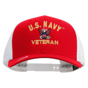 Licensed US Navy Veteran Embroidered Flexfit 2 Tone Mesh Cap - Red-White OSFM