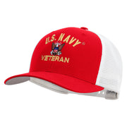 Licensed US Navy Veteran Embroidered Flexfit 2 Tone Mesh Cap - Red-White OSFM