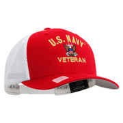 Licensed US Navy Veteran Embroidered Flexfit 2 Tone Mesh Cap - Red-White OSFM