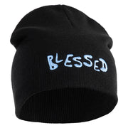 Blessed Wordmark Embroidered 8" Acrylic Short Blank Beanie - Black OSFM