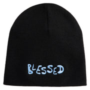 Blessed Wordmark Embroidered 8" Acrylic Short Blank Beanie - Black OSFM