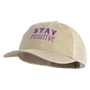 Stay Positive Embroidered Washed Twill Trucker Cap - Khaki Khaki OSFM