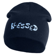 Blessed Wordmark Embroidered 8" Acrylic Short Blank Beanie - Navy OSFM