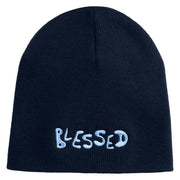 Blessed Wordmark Embroidered 8" Acrylic Short Blank Beanie - Navy OSFM