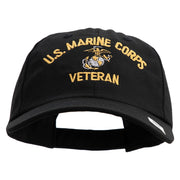 US Marine Corps Veteran Design Embroidered 6 Panel Unstructured Cotton Twill Cap Made in USA - Black OSFM