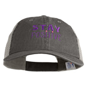 Stay Positive Embroidered Washed Twill Trucker Cap - Black Grey OSFM