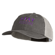 Stay Positive Embroidered Washed Twill Trucker Cap - Black Grey OSFM