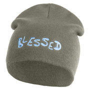 Blessed Wordmark Embroidered 8" Acrylic Short Blank Beanie - Grey OSFM