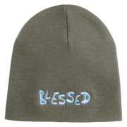 Blessed Wordmark Embroidered 8" Acrylic Short Blank Beanie - Grey OSFM