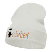 Finished Celebratory Phrase Embroidered Long Knitted Beanie