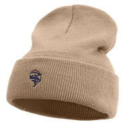 Jumping Fish Icon Embroidered 12 inch Acrylic Cuffed Long Beanie - Khaki OSFM